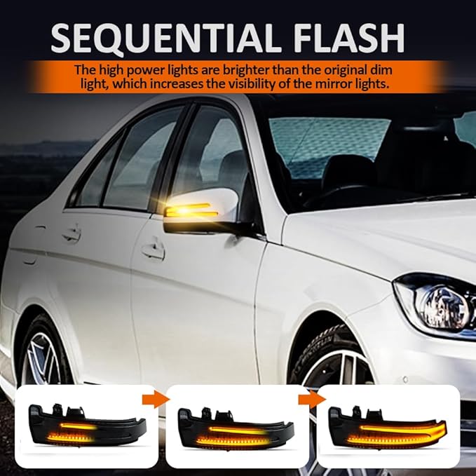 D-Lumina Dynamic LED Side Mirror Sequential Turn Signal Lights Smoked Lens for Merce-des Benz A/B/C/E/S/CLA/GLA/GLK/CLS Class W204 W176 W212 W246 W221 C250 C300 C350, Side Marker Blinkers Mirror Light