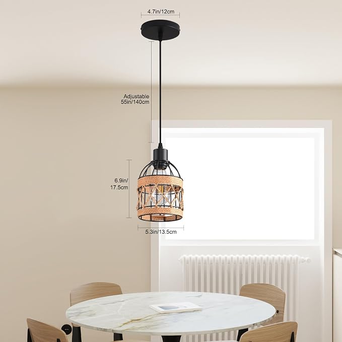 Farmhouse Pendant Light Fixture, Black Pendant Lights for Kitchen Island Industrial Lantern Pendant Light Fixtures with Light Shade, Adjustable Height Hanging Pendant Lighting