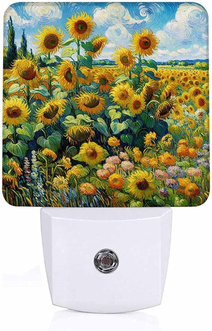 LED Night Light Lamp with Smart Sensor Dusk to Dawn Sensor,Sunflower Field Cypress Trees And Sky With Swirling Clouds Night Light Daylight White,0.5W Plug-into Wall for Adults,Bedroom,Bathroom