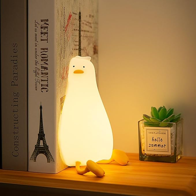 Duck Night Light Silicone, Lying Flat Duck Night Lamp, Kids Room Decor Atmosphere Night Light, Baby Nursing Bedside Touch Lamp，Rechargeable and Dimmable LED Light, Cute Christmas Gift.