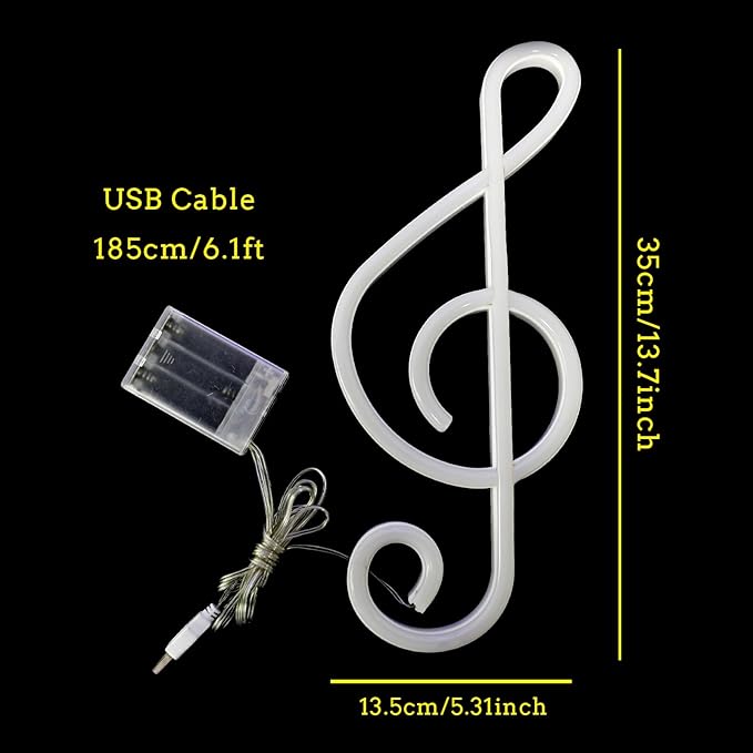 ENUOLI Music Note Neon Signs LED Light Sign for Wall Decor Battery/USB Operated Night Light Bedside Decor for Bedroom Wedding,Party,Kids Room,Bar,Christmas Gift(Warm White)