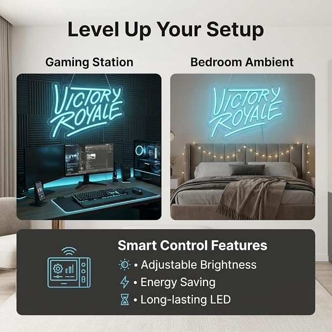 Final Win Neon Sign, Game Decor, USB Powered LED Gaming Wall Light | Battle Royale Game Decor, Acrylic Material, 13.8"x9.8"