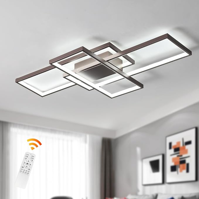 GEADI 35.4" Modern LED Ceiling Light, Dimmable Flush Mount with Remote | Bronze Geometric Ceiling Lamp, Low Profile Color Changing Light for Living Room, Bedroom, Dining Room and Kitchen