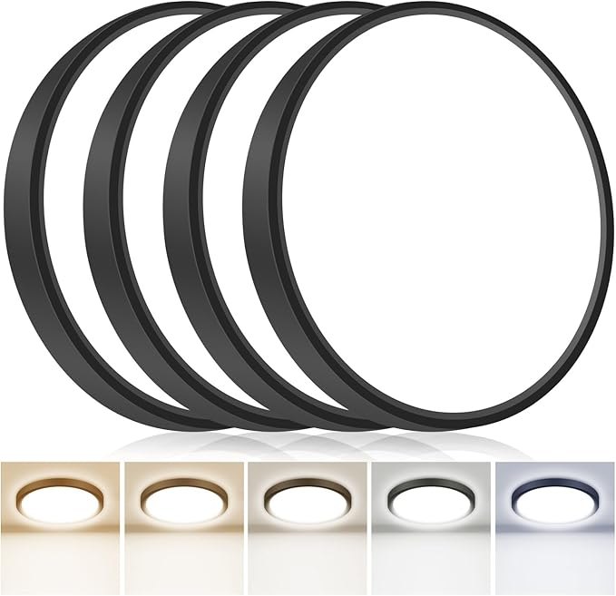 hepside 4Pack 12Inch LED Flush Mount Ceiling Light Fixture 5CCT 24W 2800LM Closet Light Fixture,Small Round Slim Surface Ceiling Lamp for Hallway,Bathroom,Bedroom,Kitchen,Interior