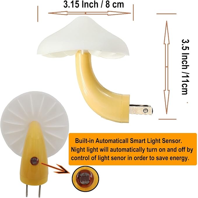 AUSAYE 4 Pack Plug in Night Light, Mushroom Light LED Nightlights for Kids, Adults, Bedroom, Bathroom,Hallway, Stairs, Kitchen Muti-Color