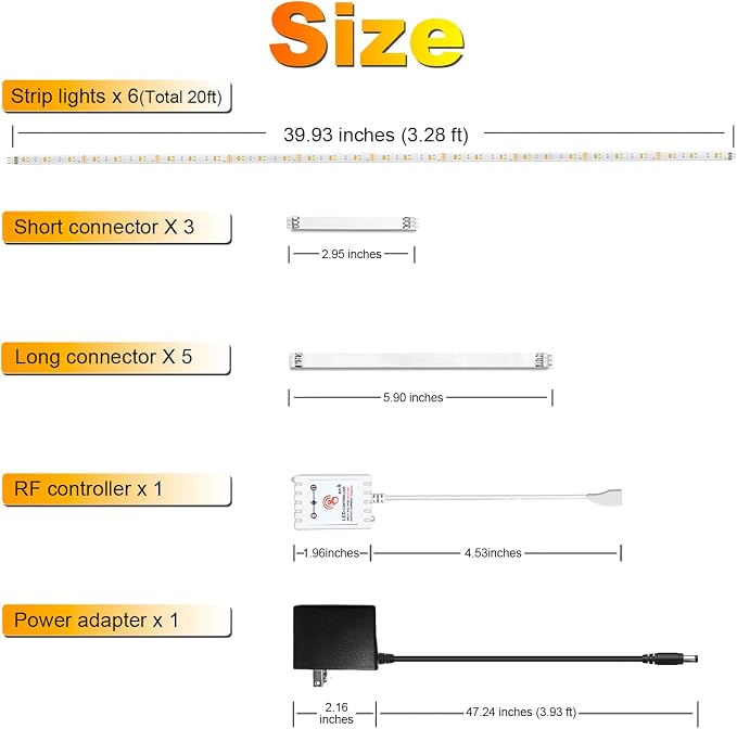 DAYBETTER Under Cabinet Lighting, 6 PCS Under Cabinet Lights, Dimmable LED Strip Lights with Remote, LED Lights for Kitchen Cabinet, Counter, Shelf, 2700K-6500K Warm to Daylight White, Timing, 20 ft | Dimmable,2700K-6500K Dual-Color Tunable White,Timin...