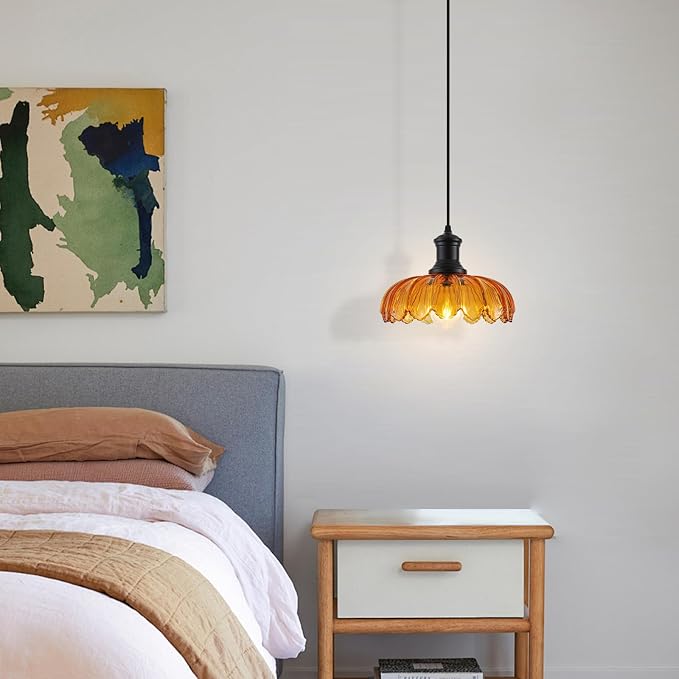 Orange Pendant Light, Kitchen Pendant Light with Glass Shade, Vintage Pendant Lighting for Kitchen Island, Dining Room, Bedroom, Living Room, Bathroom, Hallway, Sink