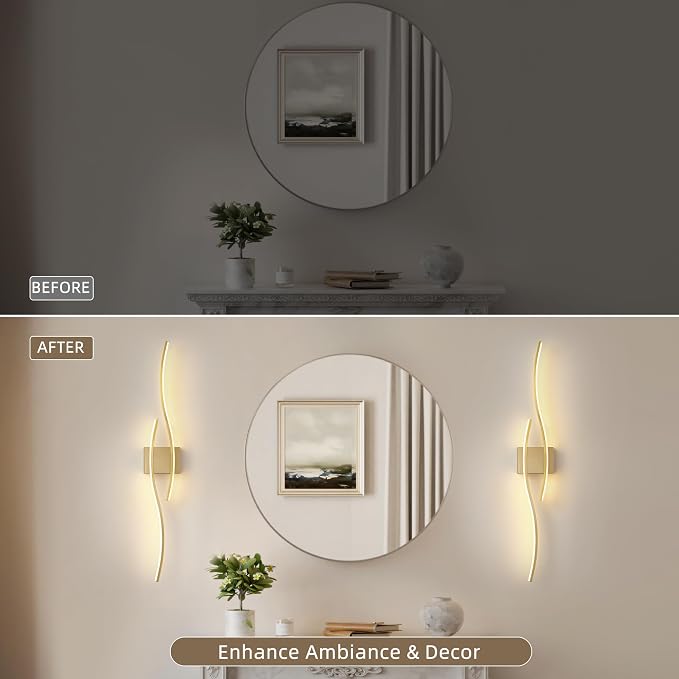 Battery Operated Wall Sconces Set of 2, Dimmable Modern LED Rechargeable Wall Light with Remote Control, Wall Decor for Living Room, Hallway, Quick Install, No Electrician Required 23.6 Inch