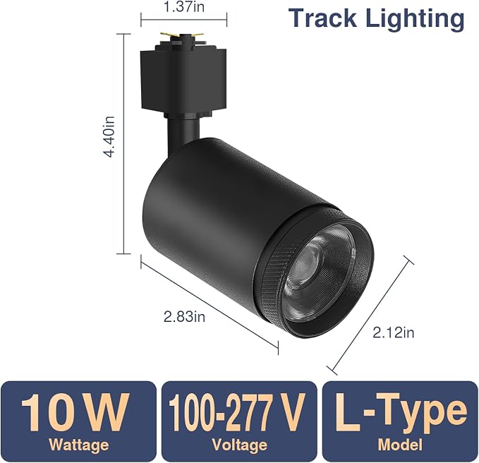 10W LED Track Light Heads L-Type Adjustable Ceiling Spotlights, 3000K/4000K/5700K, Flicker-Free CRI90+ (6-Pack) Black Track Light Fixtures for Accent, Task & Art Lighting