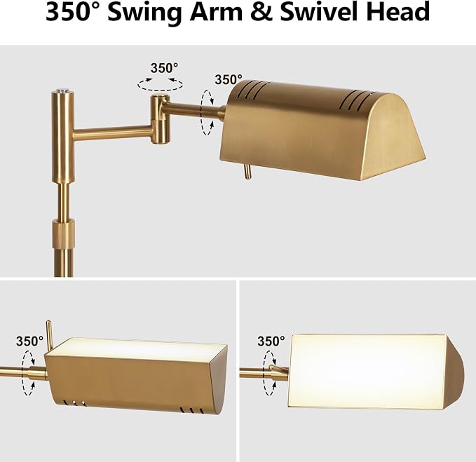 SUNMORY Dimmable LED Pharmacy Floor Lamps, 16W/1500LM Bright Reading Lamp | Remote Touch Control, 350°Swing Arm, Adjustable Height, Task Craft Tall Standing Light for Living Room Bedroom Office, Gold