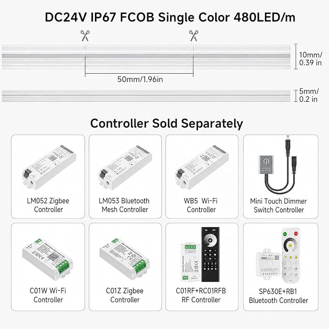 BTF-LIGHTING COB LED Strip Light, UL Listed Diffused Neon Light Warm White 2700K, IP67 Waterproof 16.4FT DC24V 10mm Width LED Light for Home Indoor DIY Lighting(No Adhesive, Adapter & Controller)