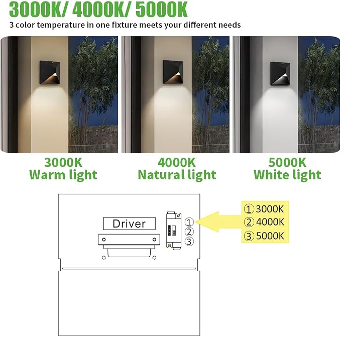 QQCherry Outdoor Light Fixtures Wall Mount Dusk to Dawn, Porch Lights with 3 Lighting Mode(3000K/4000K/5000K), Waterproof Exterior Outdoor Wall Lights for House Front Door Patio Garage(Black)