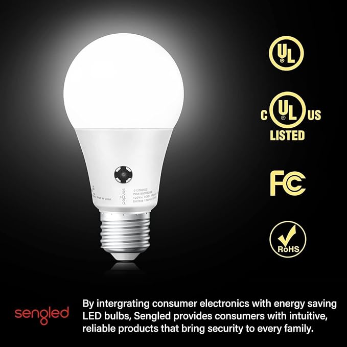 Sengled Dusk to Dawn Light Bulbs Outdoor, A19 LED Sensor Bulbs 6 Pack, 5000K Daylight 1200 Lumens, 75W Equivalent 10.5W, E26 Base Automatic On/Off Photocell Light Bulbs for Porch and Garage