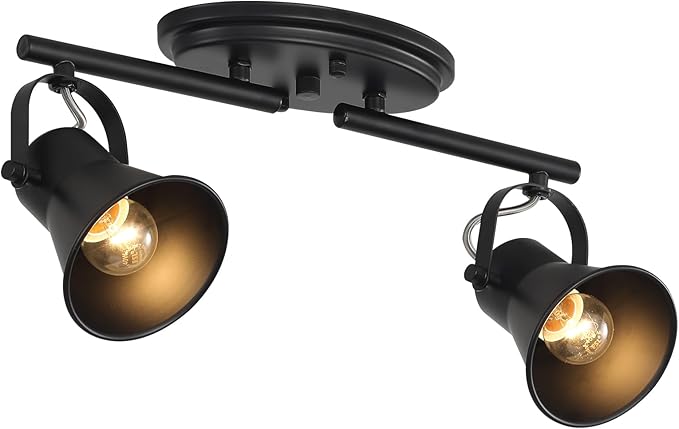 SEEBLEN 2 Light Track Lighting Ceiling, Industrial Directional Ceiling Spot Light Fixture,Black Flush Mount Ceiling Light for Kitchen, Living Room, Hallway, Bathroom, Cabinet, Etc.