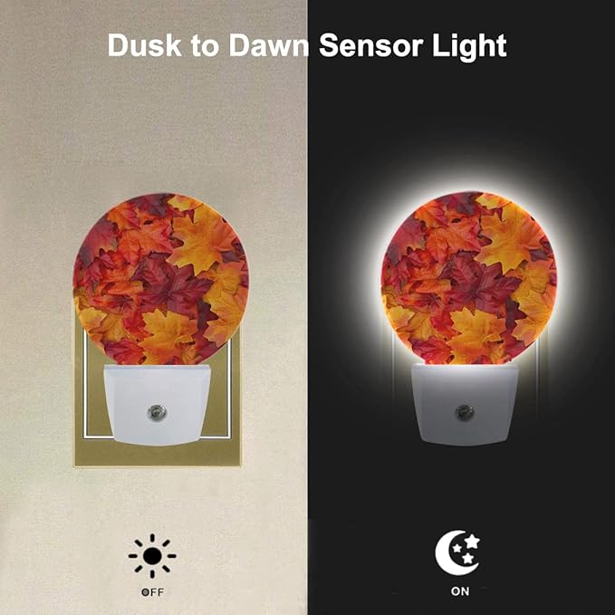 EKOBLA Night Light Fall Leaves Autumn Night Lights Plug into Wall for Girls Boys Room, Gifts for Women, Round Lamp Home LED Wall Decor Nightlight