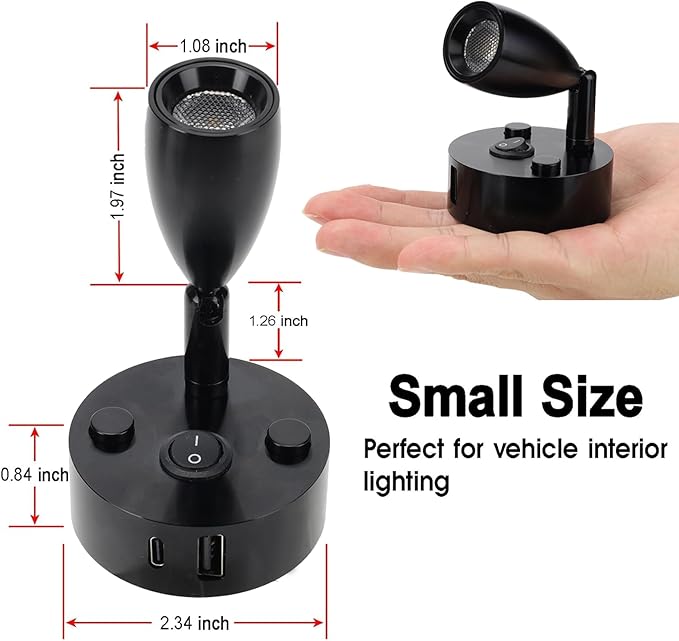 2-PCS RV Reading Lights 12V Interior with USB-A & USB-C Charging Ports, Rotatable Camper LED Light Fixture, RV Bedside Light for Motorhome, Camper, Travel Traile, Boat and Van