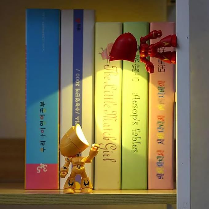 Lonely Robot Cartoon Cute Robot Design Companion Table Light, LED Mini Night Light Lonely, 2 in 1 Magnetic Base Creative Table Lamp (Red+Green)