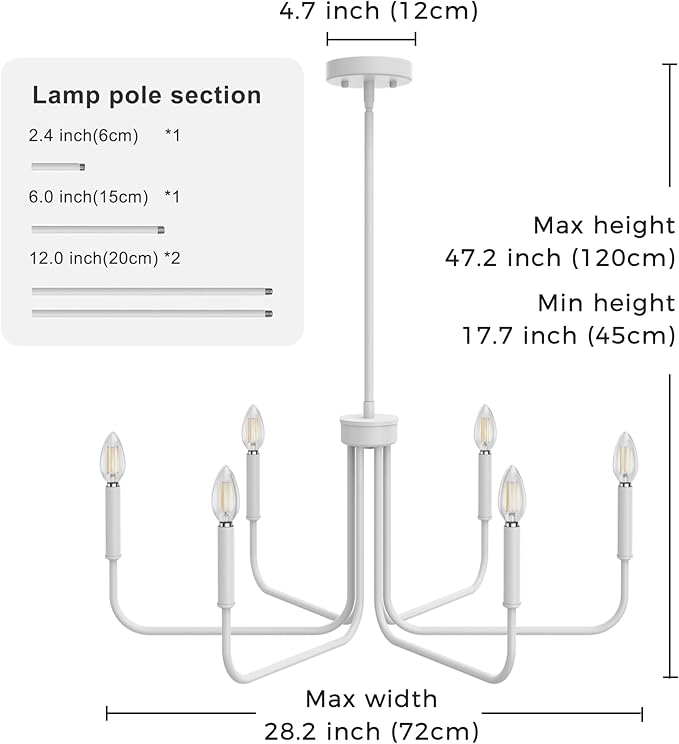 DORESshop Modern Chandelier for Dining Room, 6-Light 28" White Farmhouse Chandelier for Dining Room, Dining Light Fixtures Over Table, Industrial Modern Light for Bedroom Hall Kitchen Living Room