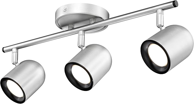 FEMILA 3 Light Track Lighting, Brushed Nickel Finish, GU10 Bulbs Included | Modern track lighting with adjustable heads for kitchens, hallways, work areas