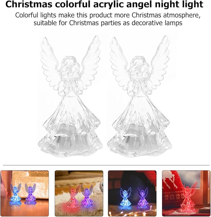 STOBOK Acrylic Angel Night Light Led Figurine Prayer Lamp Cute Cartoon Bedside Light 3.54X2.16X2.16In Decorative Table Lamp for Home and Party Ambiance