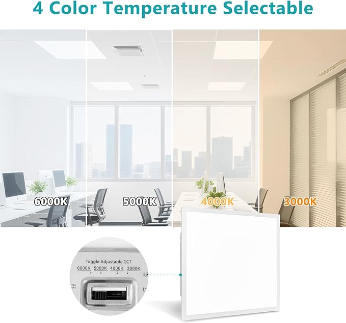 2x2 LED Flat Panel Light 4 Pack | Selectable 30W/40W/50W, 3000K/4000K/5000K/6000K, 0-10V Dimmable, ETL Certified, 5500LM