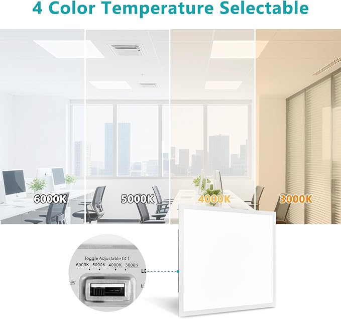 2x2 LED Flat Panel Light for Drop Ceiling 8 Pack | 5500LM, 0-10V Dimmable, 30W/40W/50W Selectable, 4CCT 3000K/4000K/5000K/6000K, ETL Listed, 100-277V
