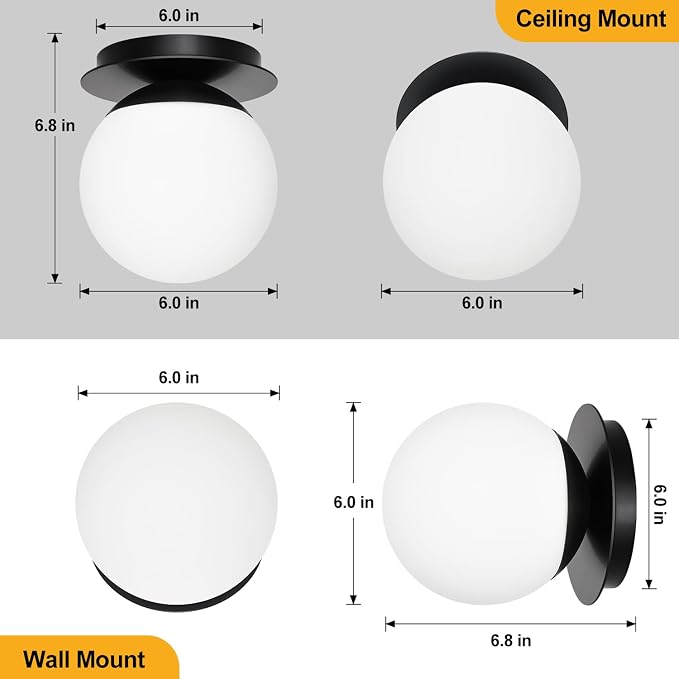 1 Pack Matte Black Wall Sconce, Modern Bathroom Sconce with Milky Globe Glass, Wall Light for Bathroom Mirror, Living Room, Hallway (Bulb Not Included)