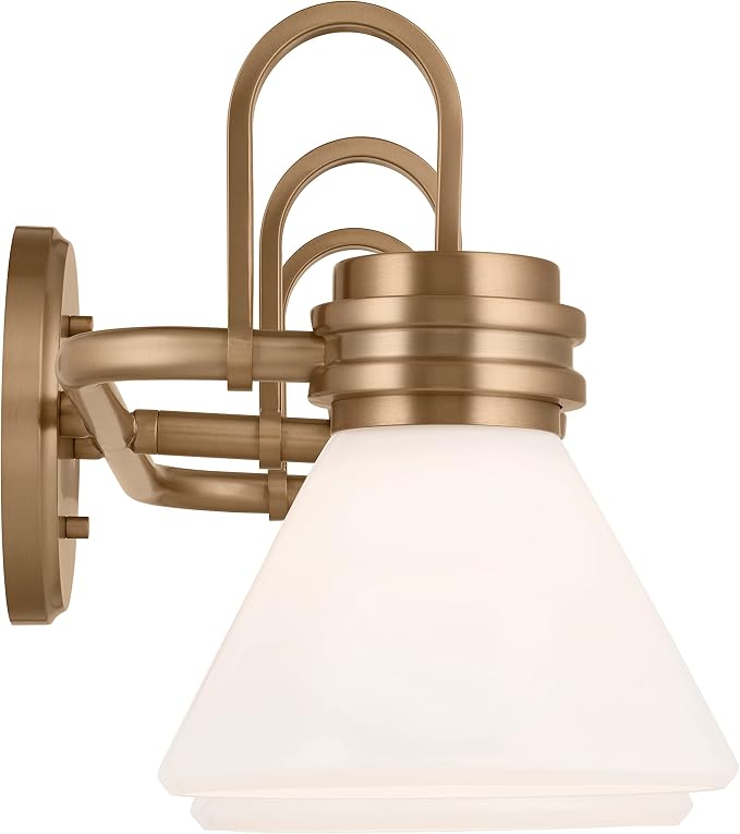 Kichler Farum 3-Light Bathroom Vanity Light, Champagne Bronze | Modern vanity light with opal glass for bathroom mirrors (26" x 9.5"), 55155CPZ