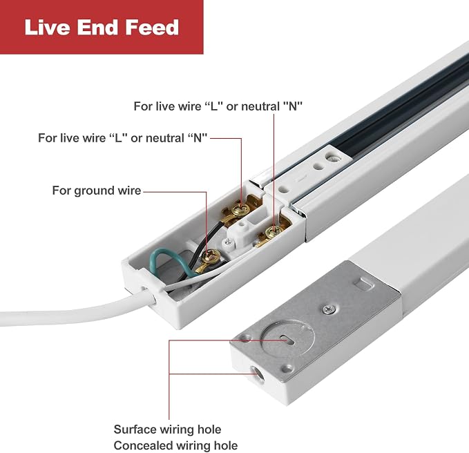 26FT H Track Lighting Rails White, H Type Track Lighting Rails Kit with Floating Canopy Connector, End Caps, Live End Feed, L Connectors, Compatible with 3-Wire Single Circuit H Style System