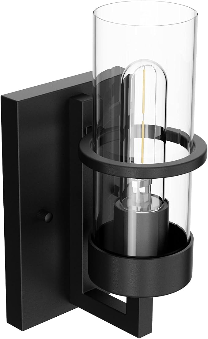 Tipace Black Wall Light Fixtures,Industrial Wall Sconces Clear Glass Wall Mount Sconce,Wall Lamp for Living Room Bedroom Hallway(Bulb not Include)