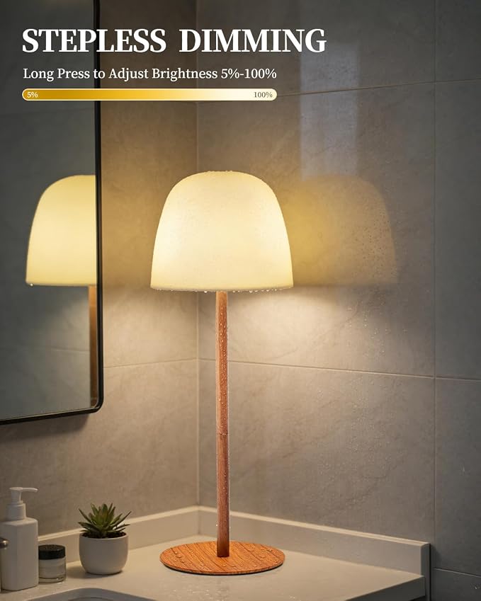 CHLORANTHUS Cordless Shower Lamp Waterproof, Cordless Lamp with 5500mAh Battery, Rechargeable Portable Lamp, Touch Dimmable Desk Light for Bathroom, Outdoor, Kitchen, Camping, Patio