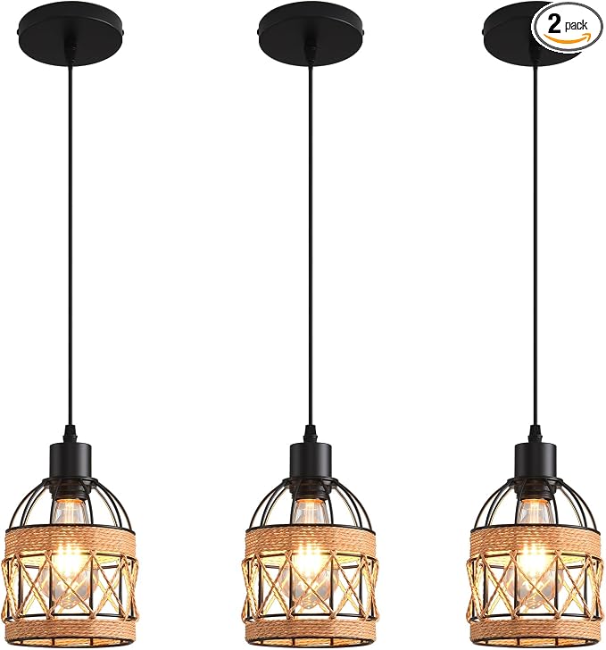 Farmhouse Pendant Light Fixture, Black Pendant Lights for Kitchen Island Industrial Lantern Pendant Light Fixtures with Light Shade, Adjustable Height Hanging Pendant Lighting