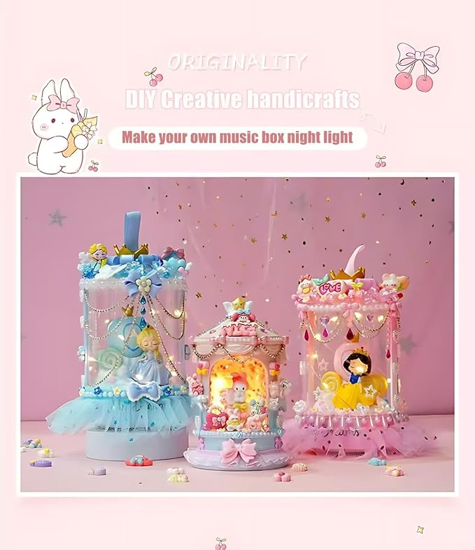 Disne Princess Rotating Music Box, Suitable as an Anniversary, Christmas, or Birthday Gift for Girls, Moms, Friends, and Daughters. This Cartoon Rotating Music Box Comes with Lights. (Blue Princess)