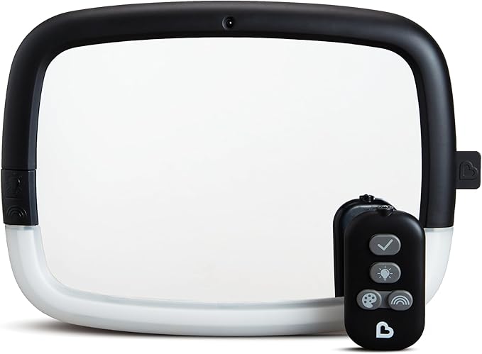 Munchkin Baby Car Mirror for Rear Facing Car Seats, Night Light LED Pivot 360 Baby in-Sight Adjustable Auto Mirror, Black