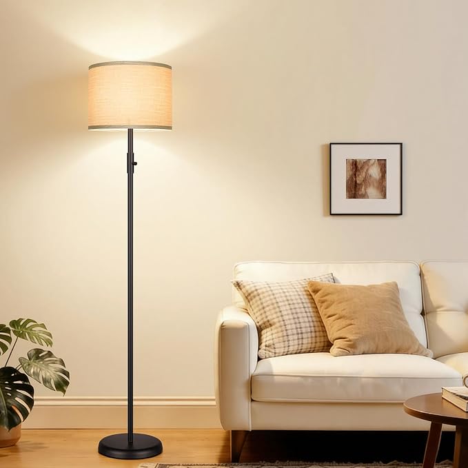 Floor Lamp Simple Design with Shade, Small Tall Lamps for Living Room Bedroom Office Dining Room Kitchen-Black