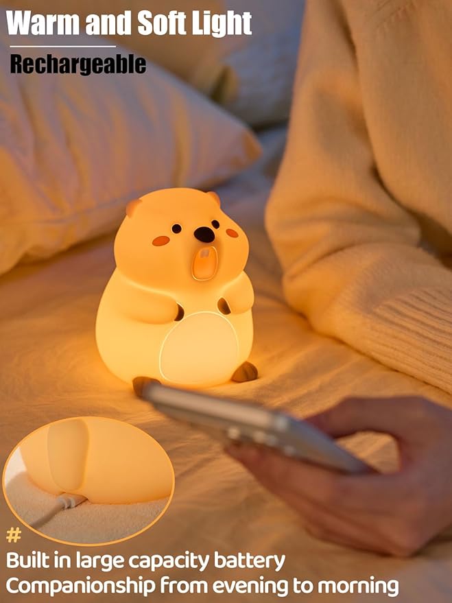 Cute Groundhog Night Light, Squishy Groundhog Novelty Animal Lamp, 3 Level Dimmable Nursery Nightlight with Timer, Food Grade Silicone Touch Night Light Fun Gifts for Kids Boys Girls Baby