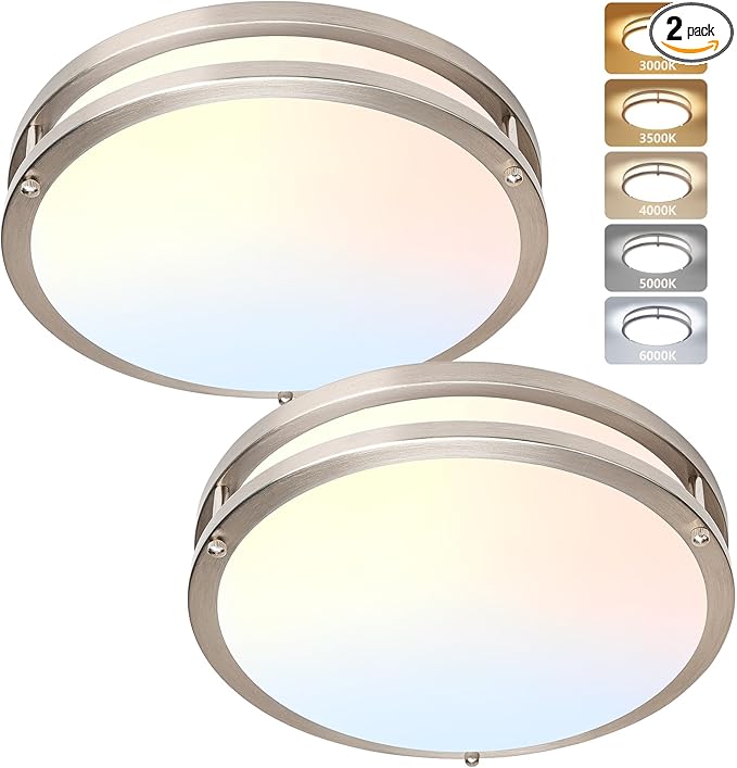 Flush Mount Ceiling Light - 2 Pack 36W 3000K/3500K/4000K/5000K/6000K Dimmable Led Ceiling Light Fixture for Kitchen Hallway Bedroom Bathroom (2, Brushed Nickel, 14 Inch)