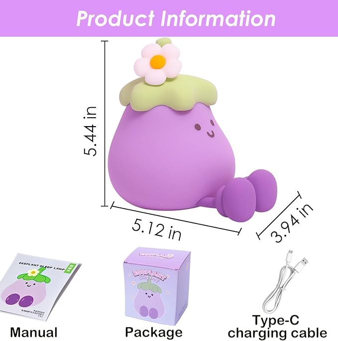 LED Turtle Night Light for Kids, 3 Level Dimmable Nightlight,7 Colours Cute Lamps Silicone Squishy Light Up Turtle,Rechargeable Bedside Touch Lamp for Bedroom Decor,Boys and Girls Gifts (Eggplant)