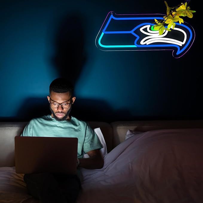Seahawks Football Neon Signs Led Sign for Wall Decor Rugby Team Light Up Sign Suitable for Man Cave Office Bar Pub Wall Art Gifts for Teen Boys