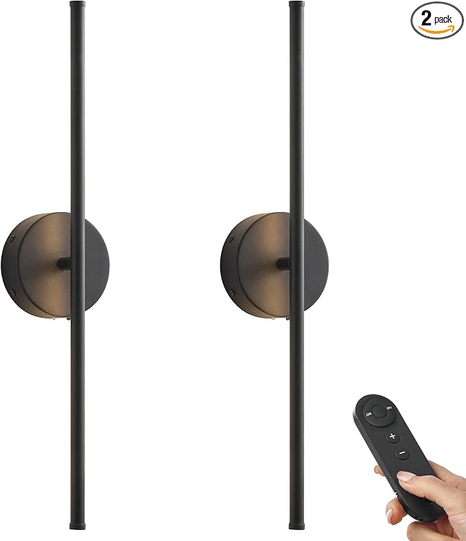 KARTOOSH Battery Operated Wall Sconces Set of Two Wireless Wall Lights | Rechargeable Wall Sconce with Remote 350°Rotate Dimmable 3000K LED Wall Lamp for Living Room, Bedroom
