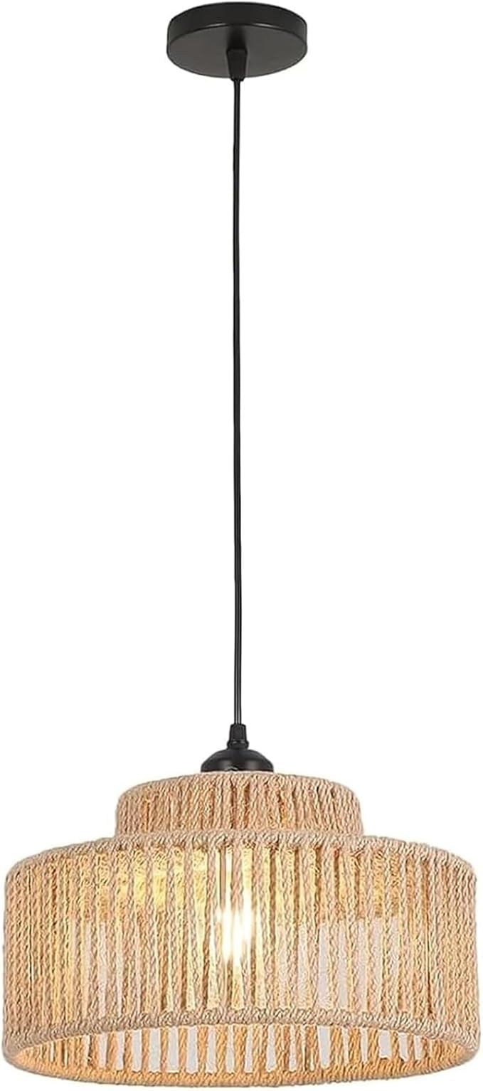 Rattan Pendant Light ,12.6 Inch Boho Kitchen Island light Fixtures,Handmade Woven Hanging Lamp,Wicker Small Chandelier,Coastal Hanging Lights for Bedroom Kitchen Living Room Restaurant Hallway Foyer