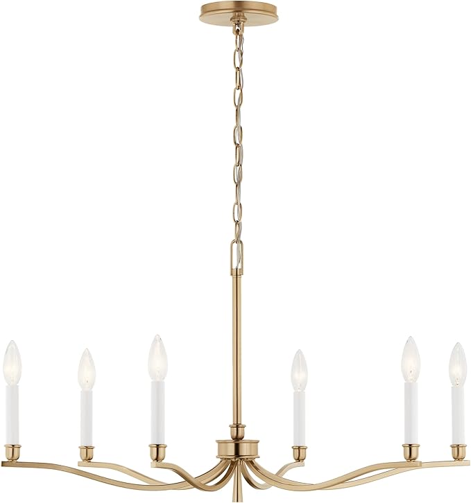 Kichler Malene 6-Light Chandelier, Updated Traditional Light in Champagne Bronze, Sloped Ceiling Compatible, for Foyer, Dining Room, Living Room or Bedroom (17.75" x 32"), 52695CPZ