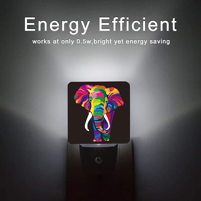 Elephant Night Light,Colorful Elephant Plug-in Night Lights with Dusk-to-Dawn Sensor for Stairway/Hallway/Kitchen Sleep Friendly lamp for Women/Girls/Boys Gift,0.5W