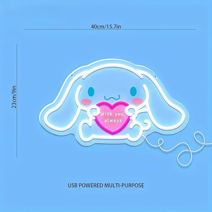 Cinnamoroll Neon Sign for Room Decor, USB Powered LED Lights with Dimmable, Japanese Cartoon Dog Neon Signs, Cute Night Light Gifts for Children (15.7"L x 9"W)