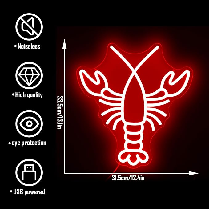 Lobster Neon Sign for Wall Decor Dimmable Crawfish party decorations Led Neon Sign for Bedroom Bar Neon Signs Neon Light Up Signs for Home Club Party Hotel Bar Restaurant Decor Gift