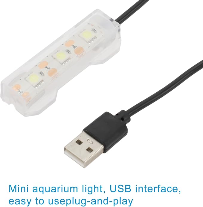 Mini Aquarium Light 0.5-2 Gallon Desktop Aquarium White USB LED Light