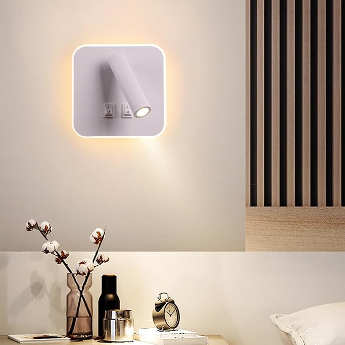 Wall Wash Light White Bed LED with Interior Wall Adjustable Spotlight Reading lamp Wall lamp for Hallway Bedroom Stairs Hotels Indoor Bedside Lamp 3000K (3W + 10W)