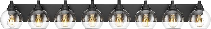 8-Light Bathroom Light Fixtures, Matte Black Vanity Light, 52 Inch Modern Wall Sconces with Globe Clear Glass Shade, Vanity Lighting Fixtures Over Mirror, VL195-MB-8