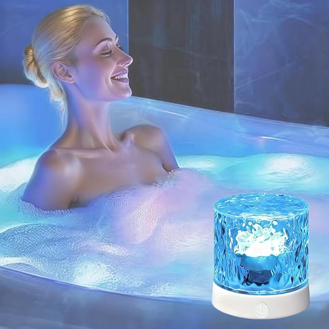 Rechargeable Shower Lights for Inside Shower-Ocean Wave Projector Light for Bathroom Bath Tub-Cordless LED Bathroom Lights 3D Water Ripple Light Ocean Lamp for Bathtub Relaxing Spa,Northern Lamps