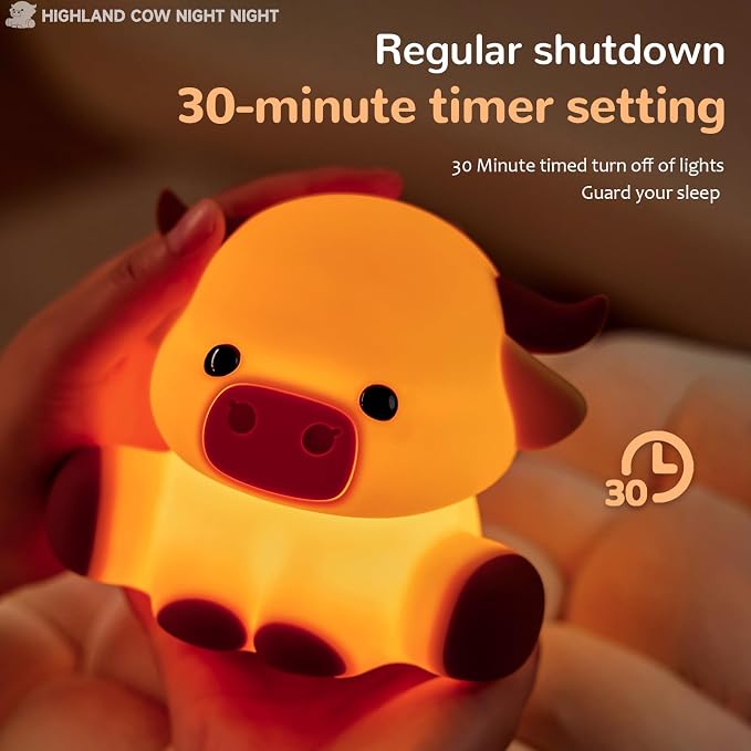 Highland Cow Night Light for Kids, Dimmable and Timed Silicone Night Lamp, Highland Cow Lamp for Nursery Bedroom Suitable for Room Decor and Themed Gifts